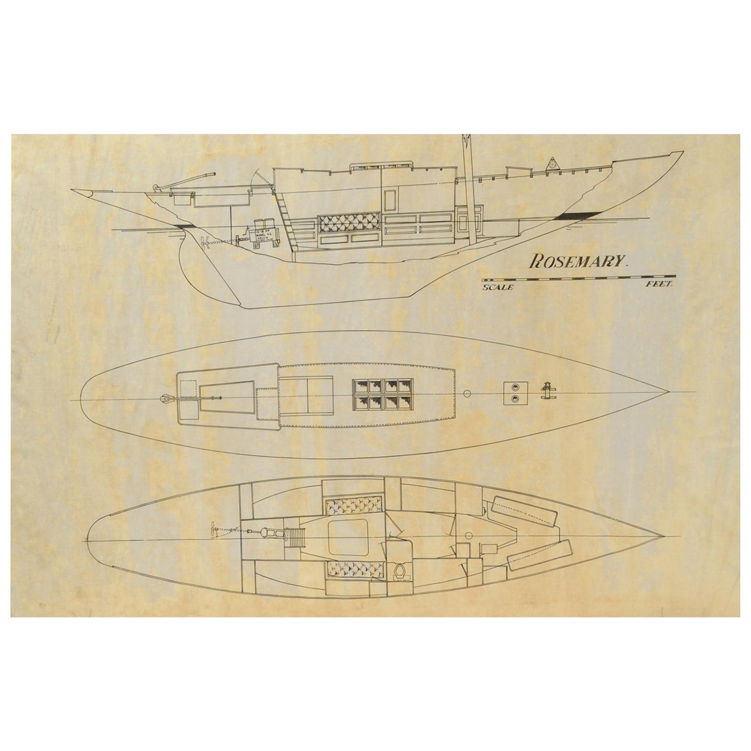 Projet du voilier Rosemary par William Fife III archives de Uffa Fox