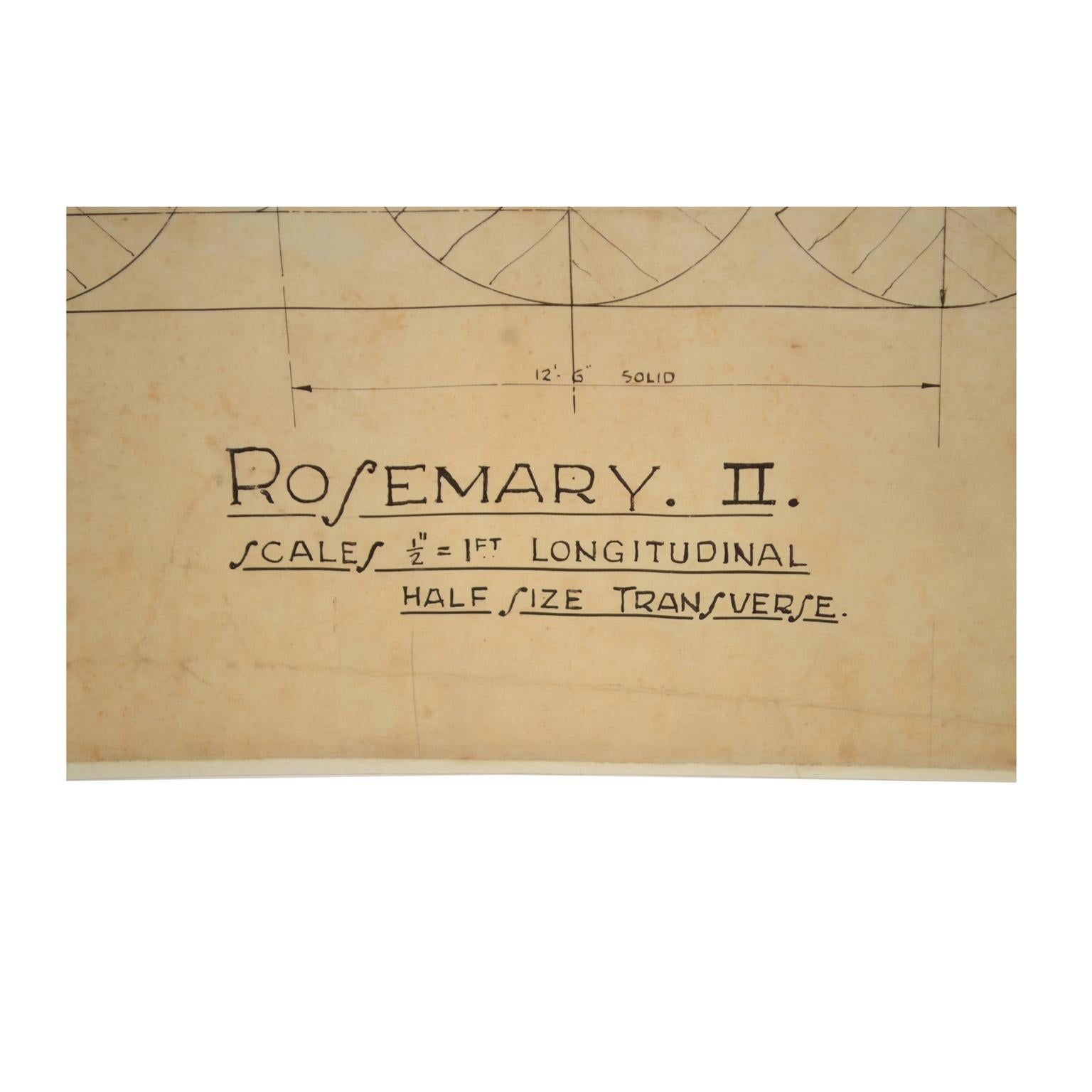 Rosemary is a project by William Fife III and it was launched in his Scottish shipyard in 1925. This boat has a sloop rig. Measures: cm 112.5 x 64 H - inches 44.29 x 25.19 H.
Project coming from the archives of Uffa Fox, an English boat designer and