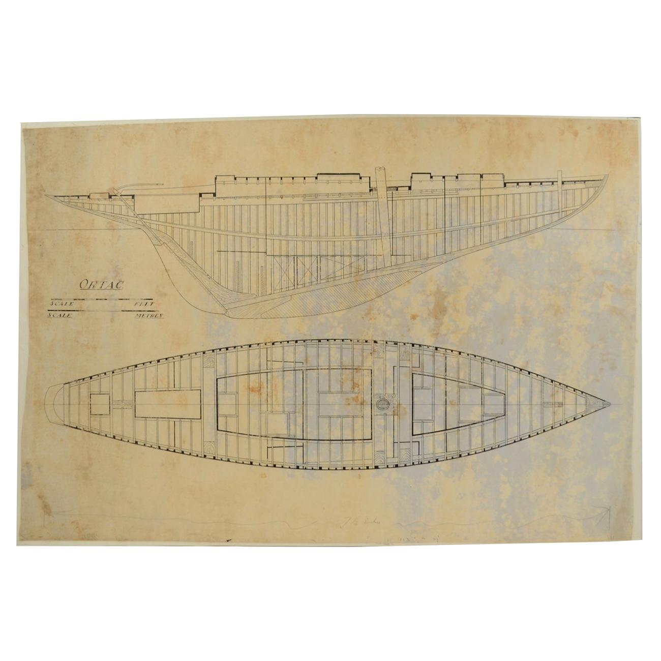 Antikes Projekt des Schiffes Ortac Morgan Giles Shipyard Uffa Fox aus den 1930er Jahren