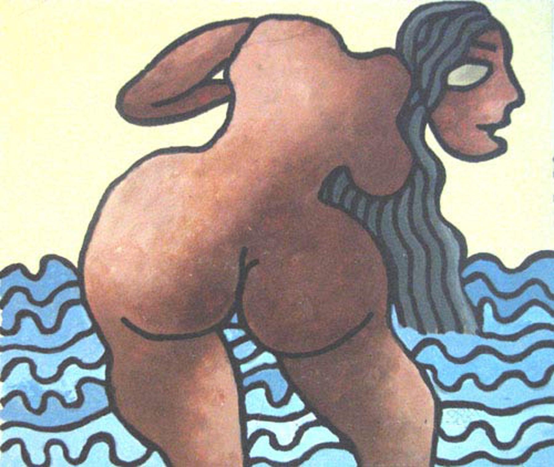Beach Series, Nude Women, Mixed Media on paper by Master Indian Artist"In Stock" - Mixed Media Art by Prokash Karmakar