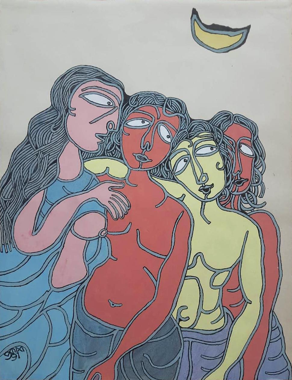 Sans titre, aquarelle et acrylique sur papier du maître artiste indien « En stock »