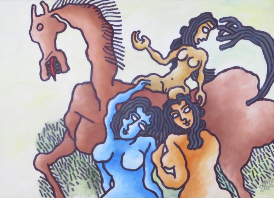 Prokash Karmakar - Série Plage
Technique mixte sur papier
16 x 23 pouces
2004
( encadré et livré )

Karmakar est surtout connu pour ses paysages et ses nus, qui sont généralement peints dans des couleurs vives avec des lignes audacieuses et des