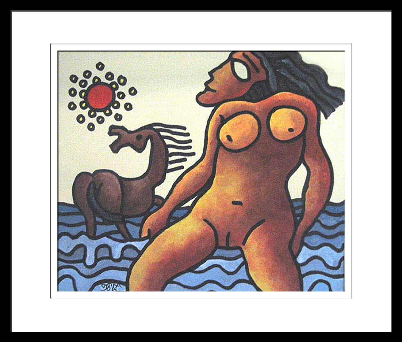 Beach Series, Nude Women, Mixed Media on paper by Master Indian Artist"In Stock"