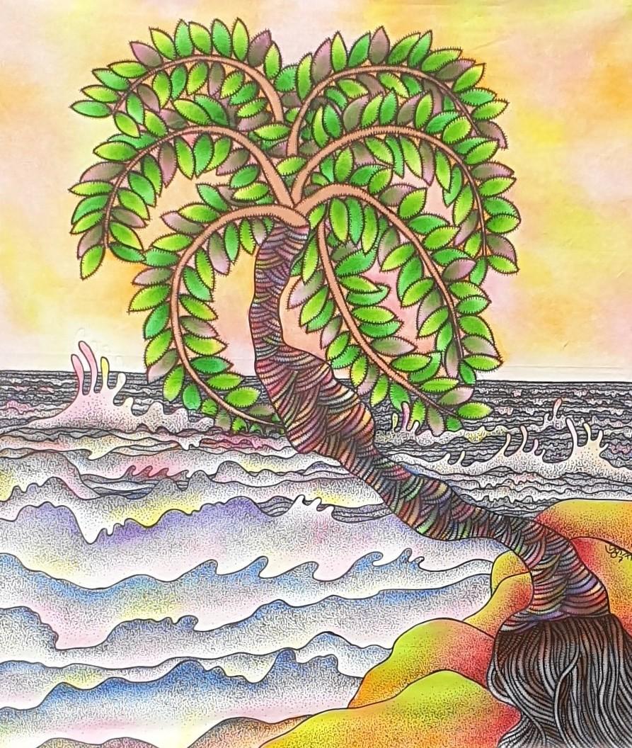 Paisaje, Acrílico sobre Lienzo, Colores Amarillo, Verde por Artista Moderno "En Stock"