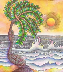 Paisaje, Acrílico sobre Lienzo, Colores Amarillo, Verde por Artista Moderno "En Stock"