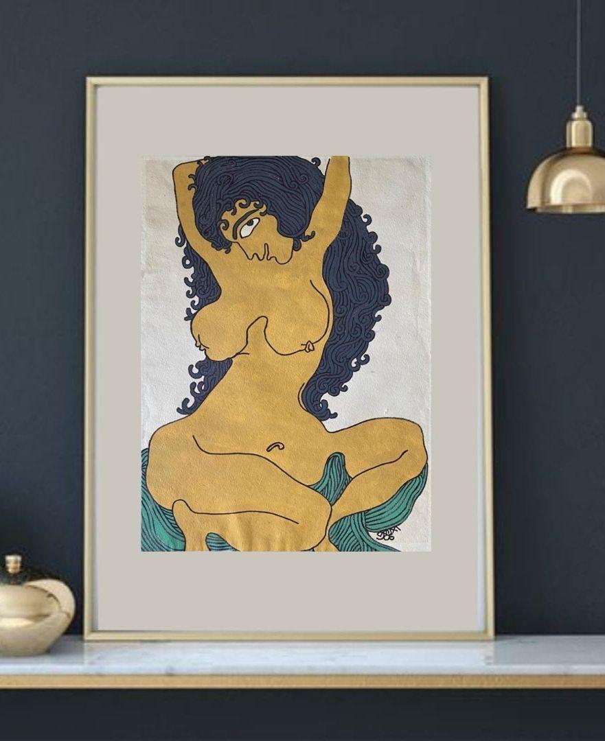 Nude, Acrylic on Paper by Modern Indian Artist “In Stock” - Painting by Prokash Karmakar