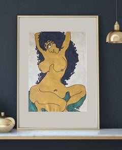 Desnudo, Acrílico sobre Papel por Artista Indio Moderno "En Stock"