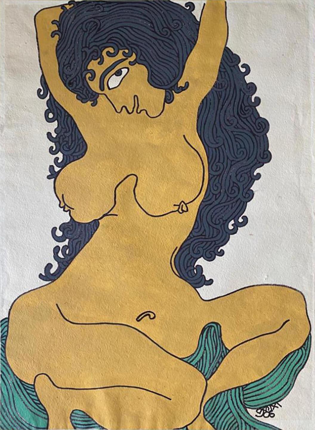 Nude, Acrylic on Paper by Modern Indian Artist “In Stock”