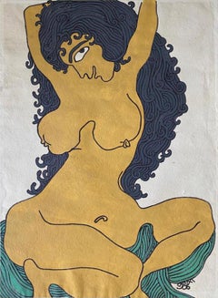 Desnudo, Acrílico sobre Papel por Artista Indio Moderno "En Stock"