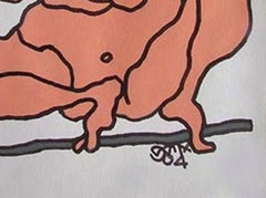 Nude Woman, Bird, Painting, Mixed Media, Brown, Green by Indian Artist "In Stock"