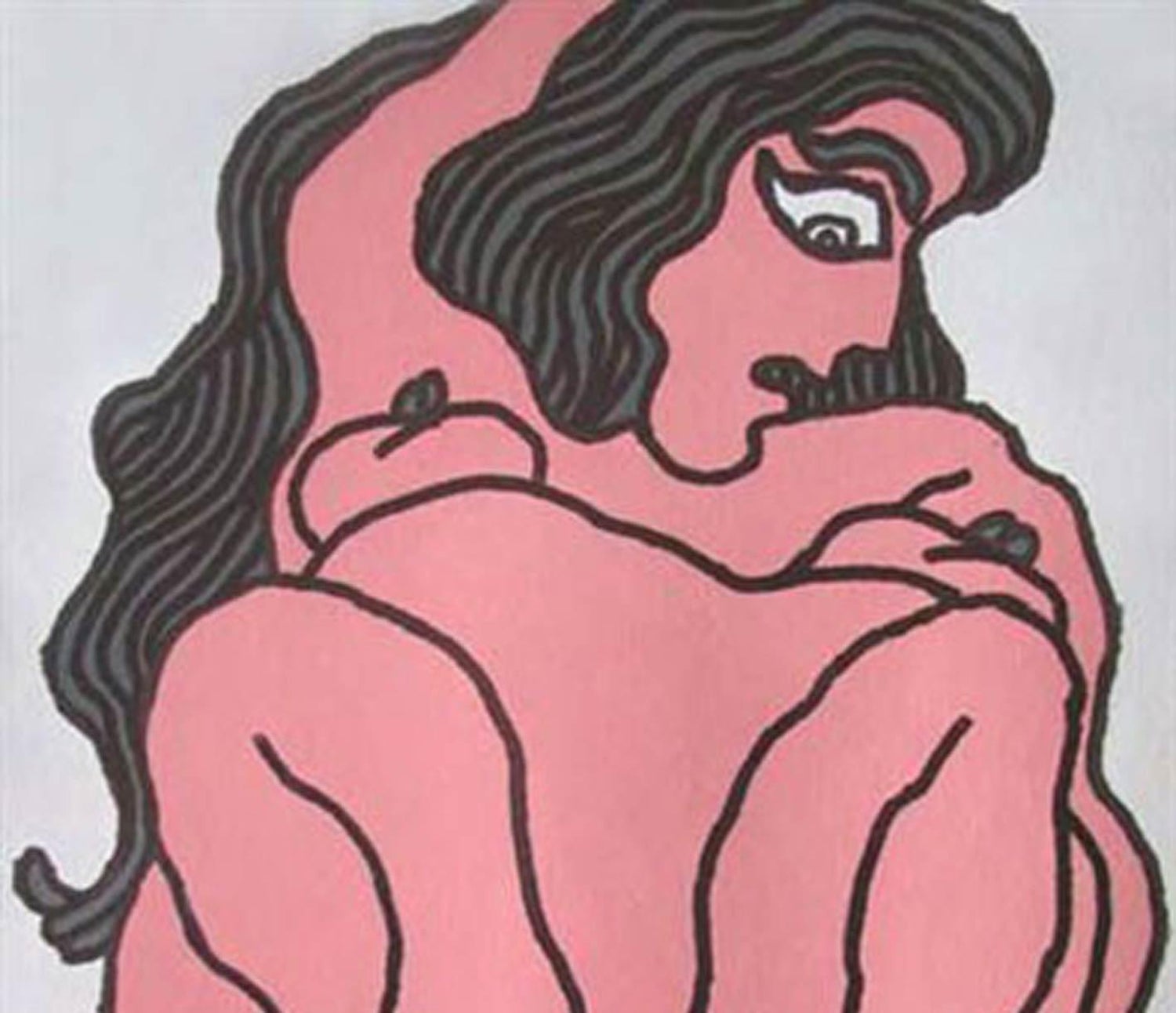 Nude Women Fish Shaped Eyes Long Hair Bright Painting Mixed Media In Stock