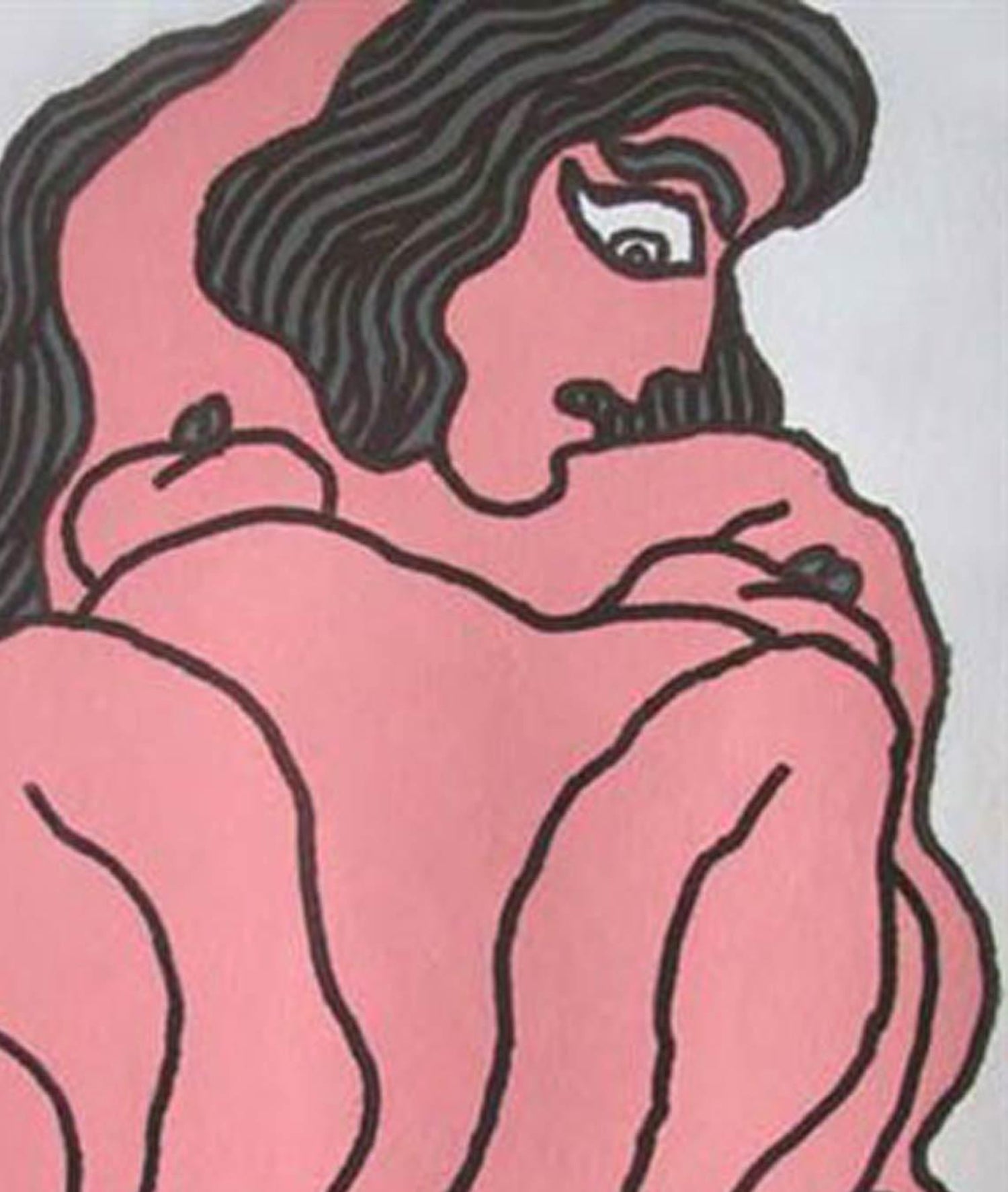 Nude Women Fish Shaped Eyes Long Hair Bright Painting Mixed Media In Stock