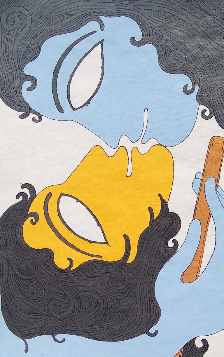 Prokash Karmakar Radha Krishna Mixed Media On Paper Blue