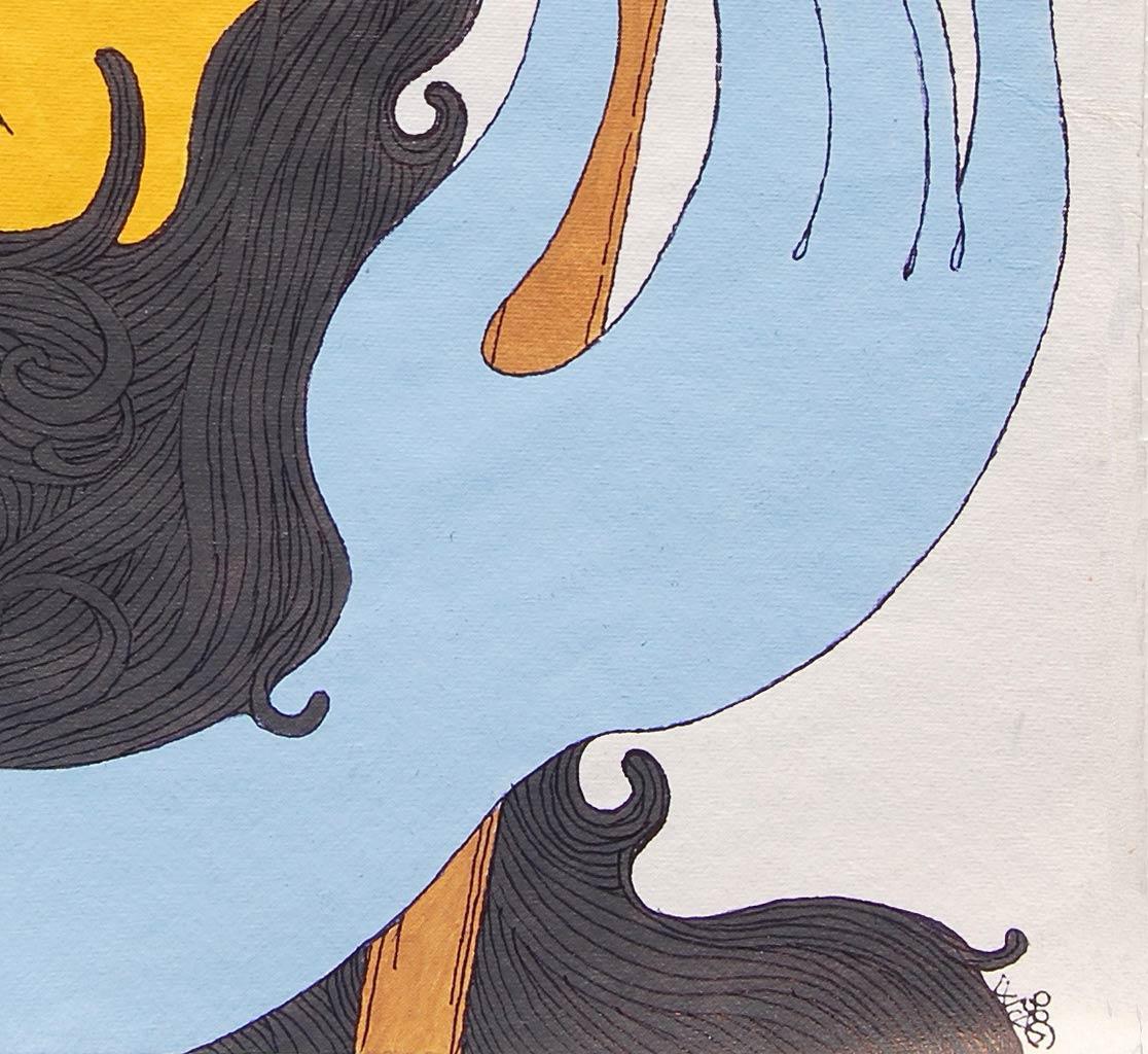 Radha-Krishna, Mixed Media on Paper, Blue, Mustard by Indian Master 