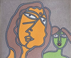 Retro Untitled ( Mother & Child ), Acrylic on Paper by Modern Artist "In Stock"
