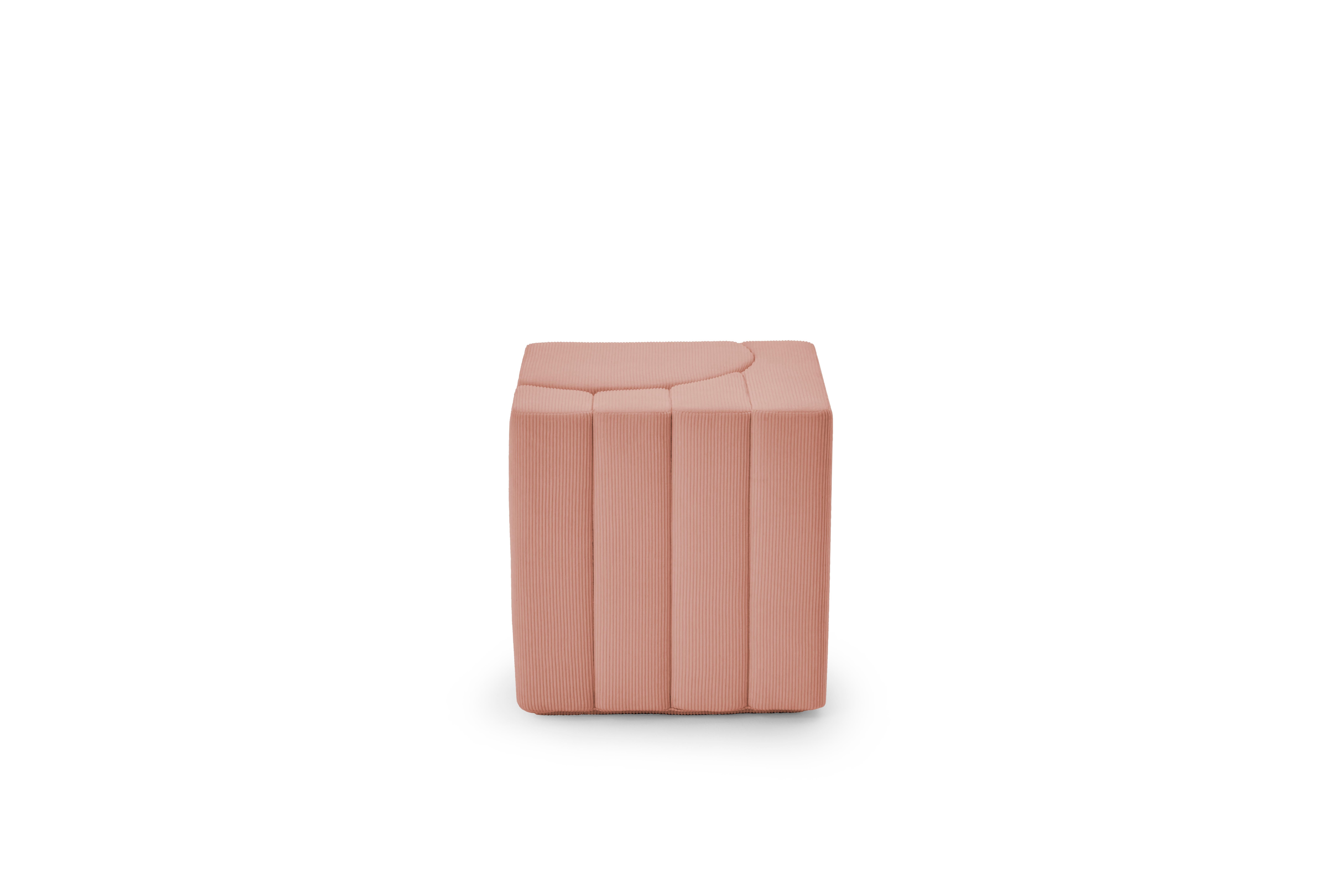 Organic Modern 'Prologue' Pink Stool by Marta Delgado, Corded Velveteen For Sale