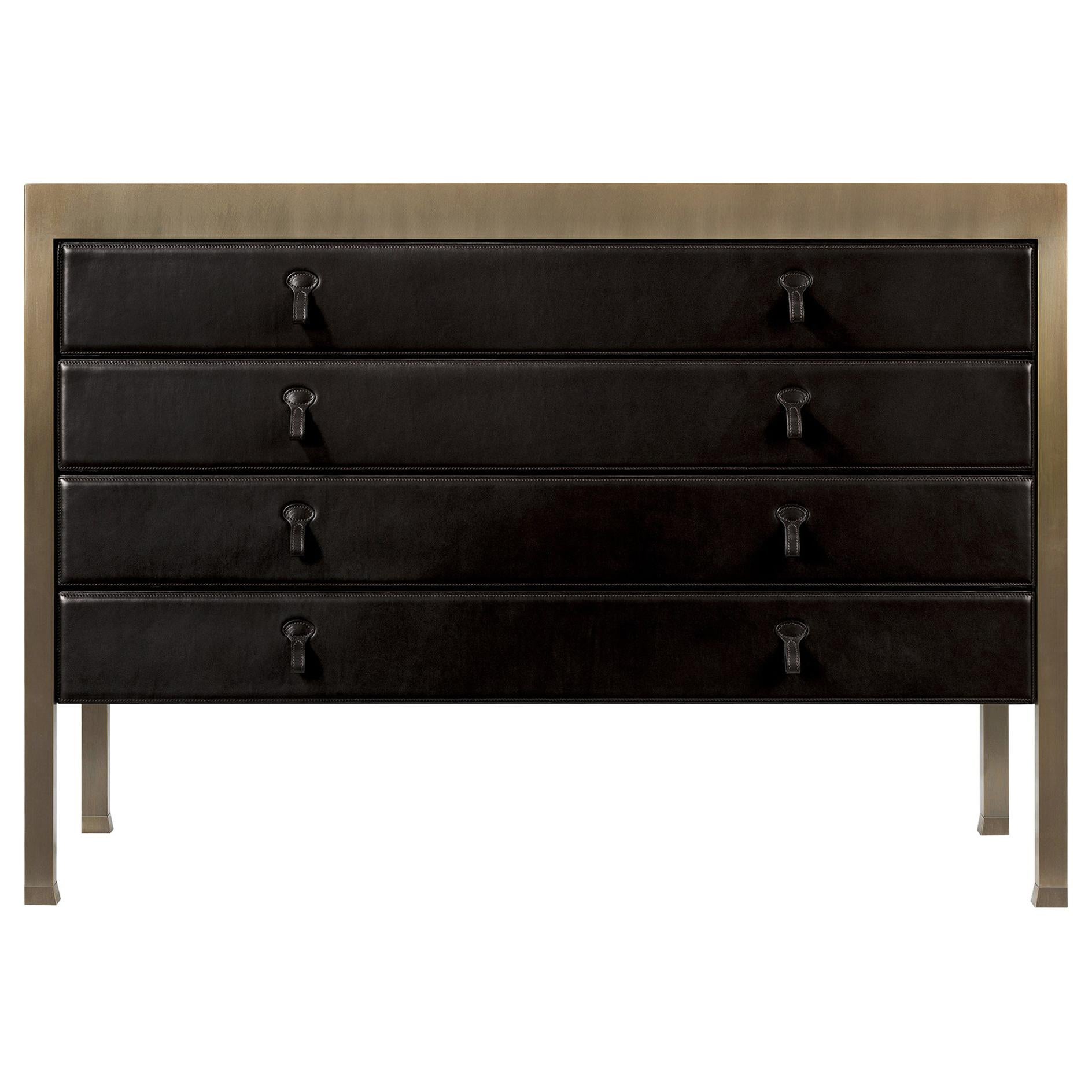 For Sale: Brown (smooth leather moro.jpg) Promemoria Gong Chest of Drawers in Leather and Bronze by Romeo Sozzi