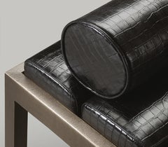 Promemoria Gong Daybed in Hammered Bronze and Black Leather by Romeo Sozzi