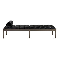 Promemoria Gong Daybed in Hammered Bronze and Black Leather by Romeo Sozzi
