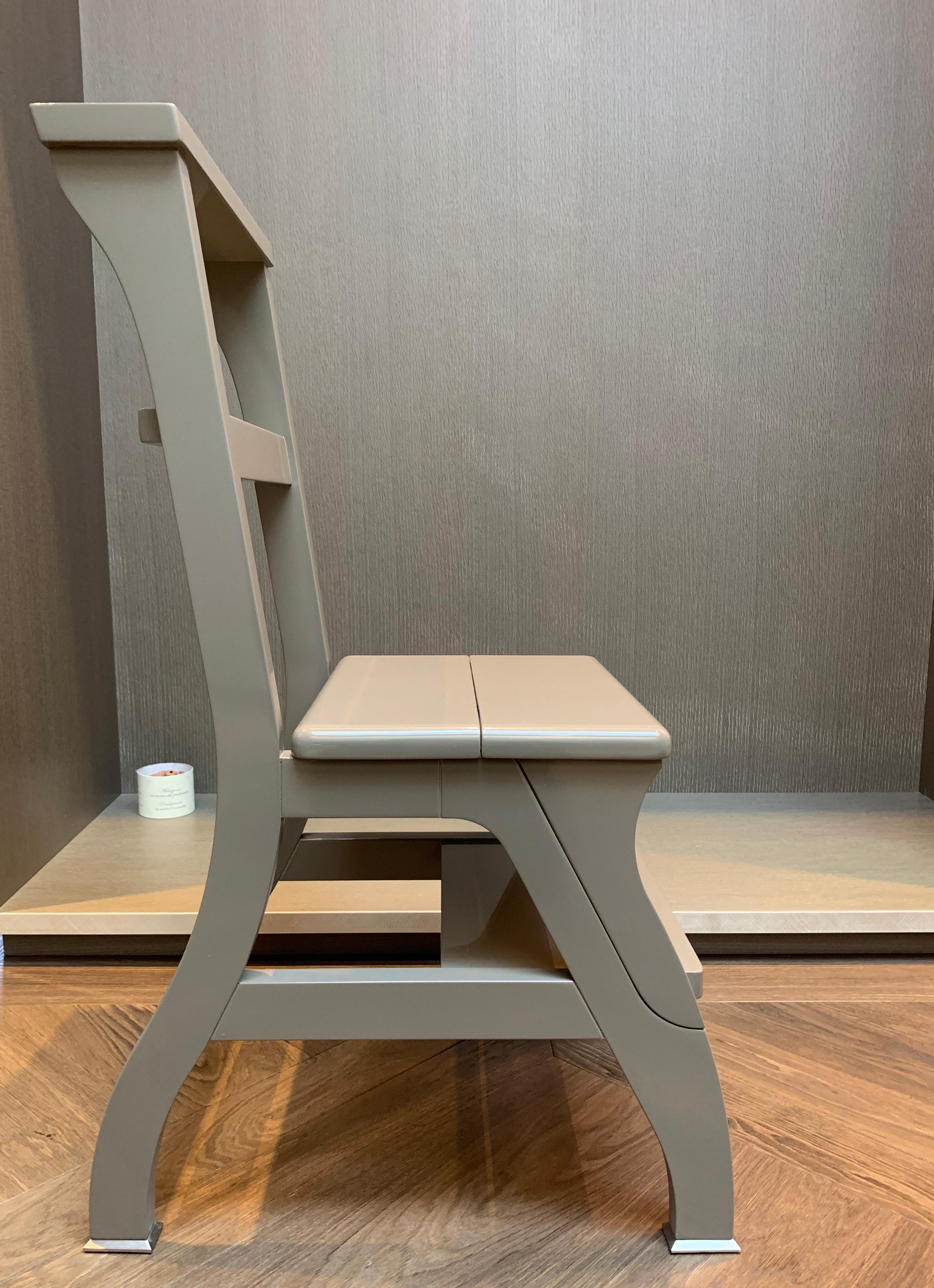 Nickel Contemporary, Grey Lacquered, Beechwood, Ladder Chair by Promemoria