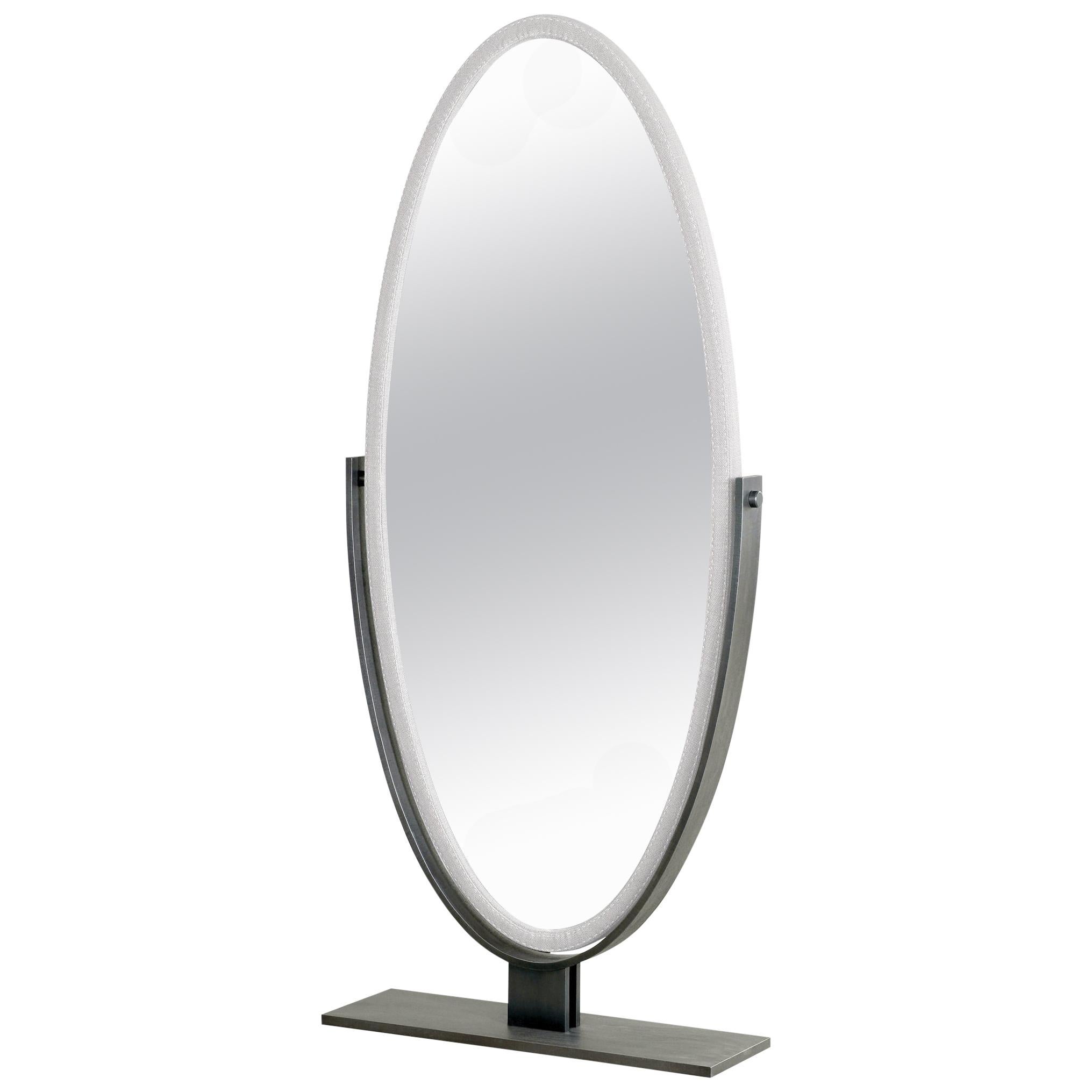 For Sale: Gray (man in grey 20.jpg) Promemoria Ingrid Mirror in Bronze and Fabric Covering by Romeo Sozzi