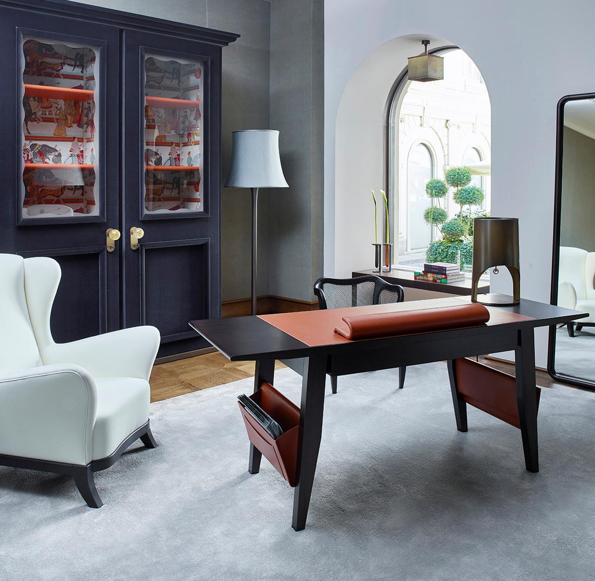 Promemoria Isaac Writing Desk in Leather and Wood by Romeo Sozzi In New Condition For Sale In Valmadrera (LC), IT