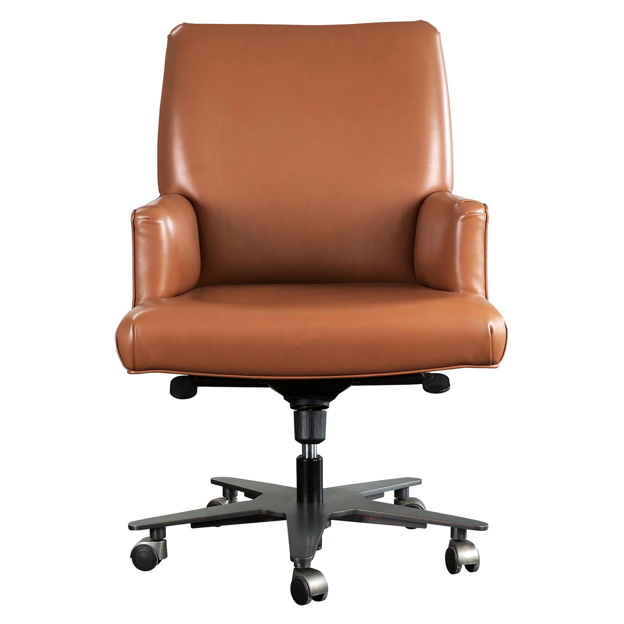 For Sale: Brown (smooth leather cognac.jpg) Promemoria Isotta Office Armchair in Leather and Dark Bronze by Romeo Sozzi