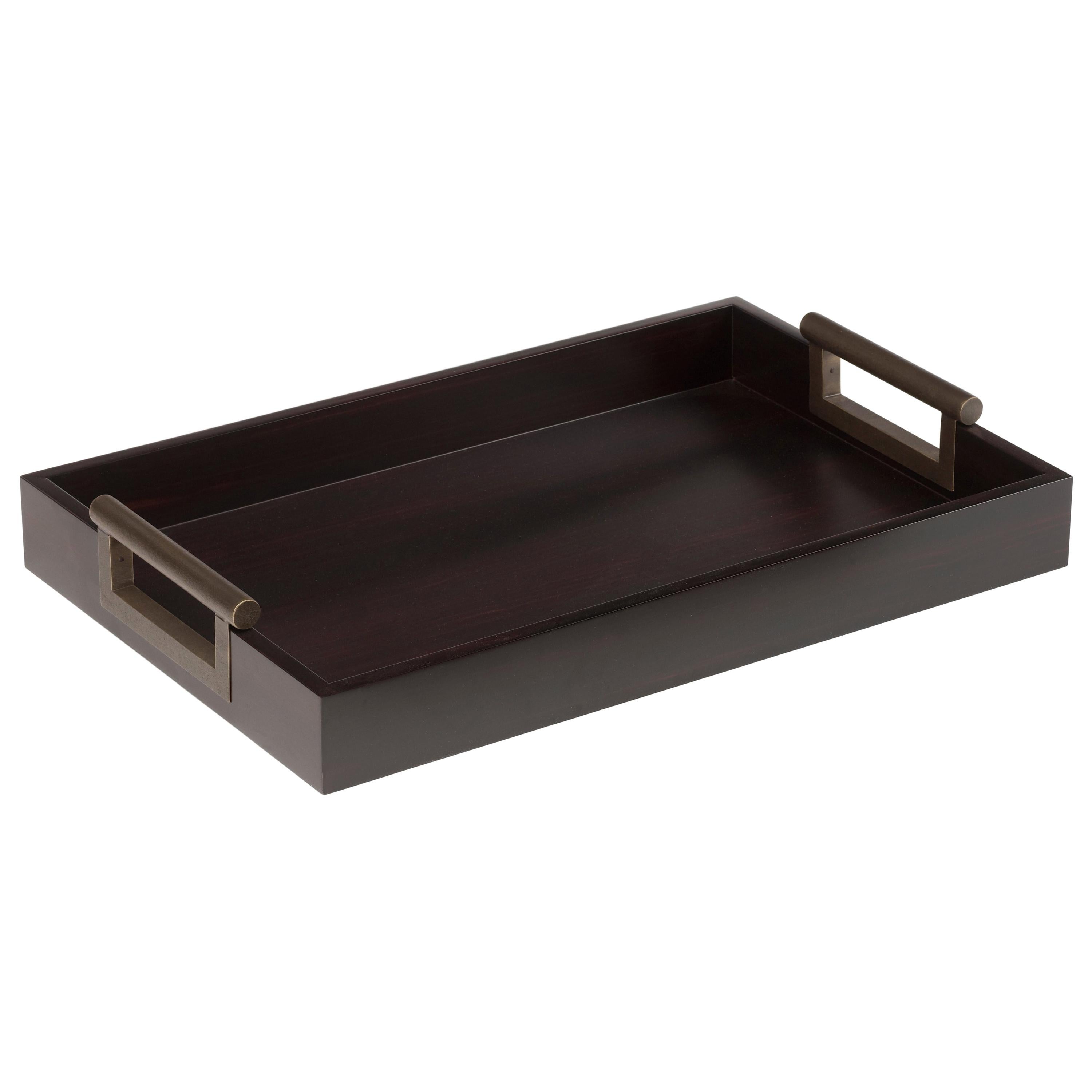 Promemoria Large Alfred Tray in Ebony and Hammered Bronze Romeo Sozzi For Sale