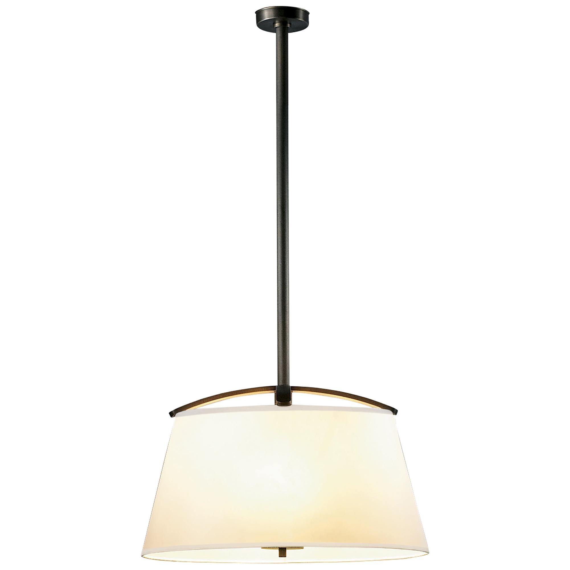 Promemoria Pia Hanging Lamp in Bronze and Ercu Silk Lampshade by Romeo Sozzi For Sale