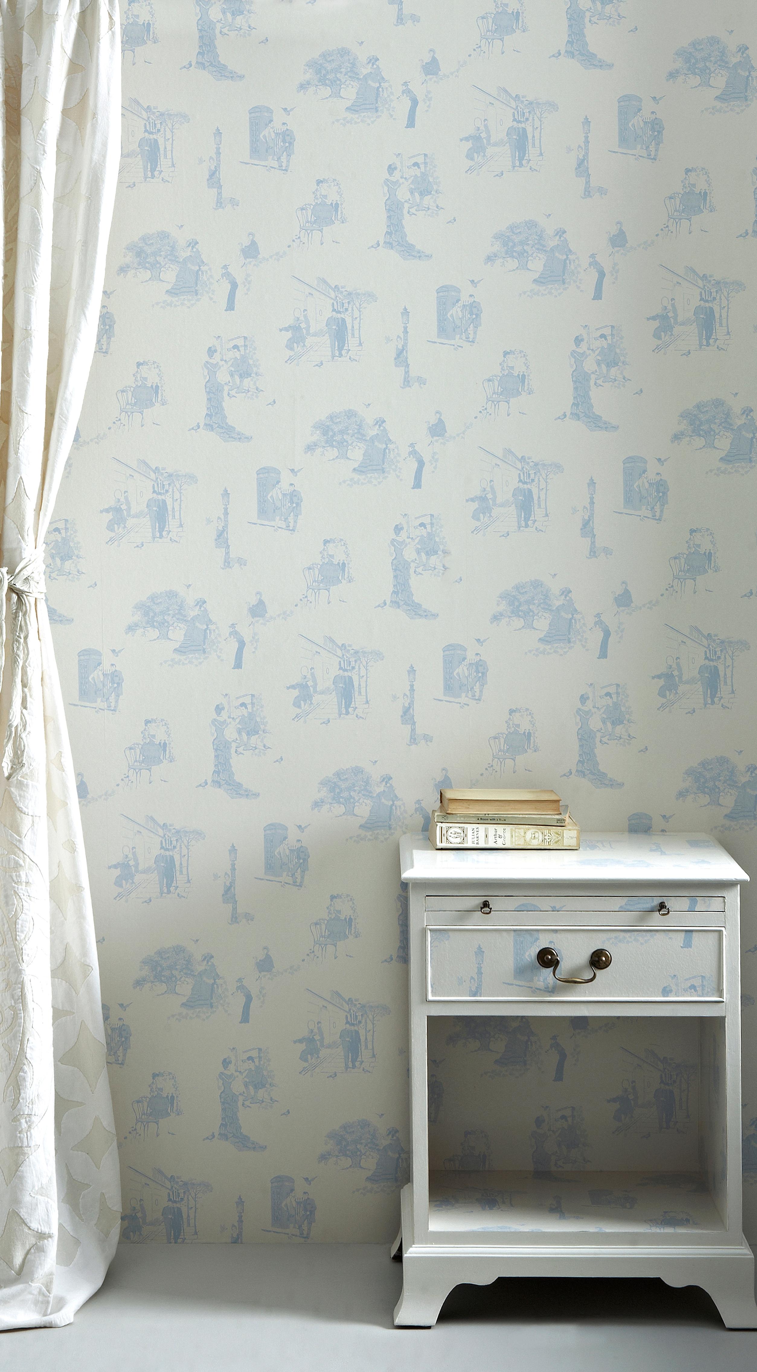 Color: Wedgewood Blue
Trim width: 52cm/20.5 inches
Roll Length: 10m
Pattern Repeat: Straight Match
Match Length: 52cm/20.5 inches.

Please get in contact to order a sample.

Our homage to French Toile de Jouy reveals a playful take on the fashions