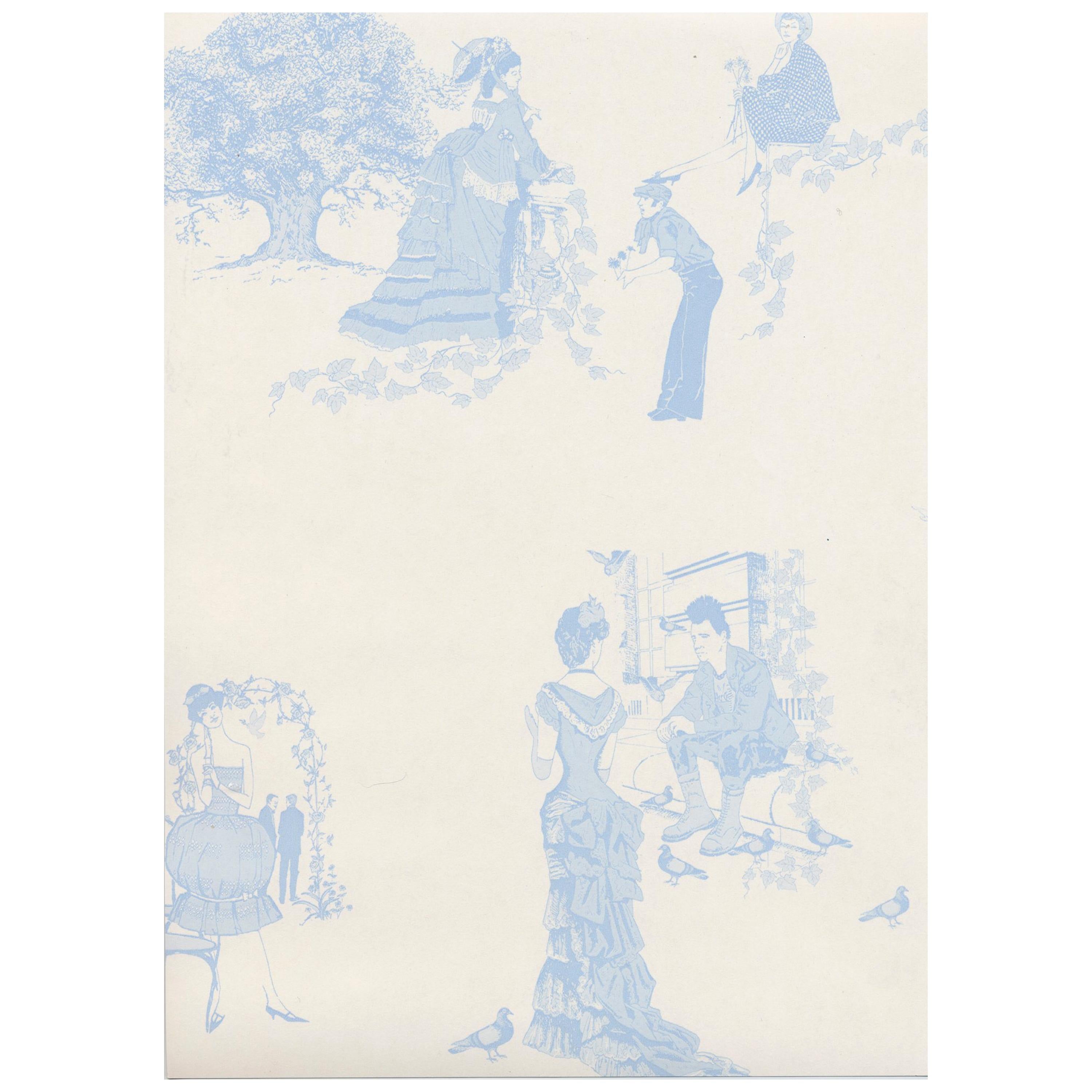 'Promenade' Contemporary, Traditional Wallpaper in Wedgewood Blue For Sale