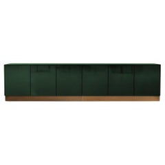 Promenade Low Unit Handcrafted in Green High Gloss Steel with Oxidised Brass