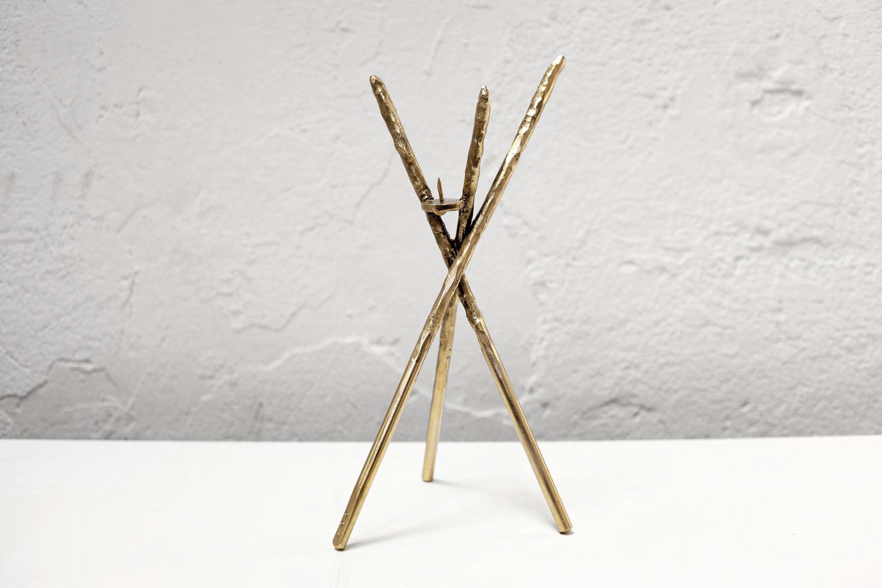 Prometeo brass candleholder by Morghen Studio
Dimensions: 12 x 12 x H 25 
Materials: Brass
Dimensions are customizable.  

Morghen is a multidisciplinary studio that works on the boundaries between design, art and craftsmanship. They rely on