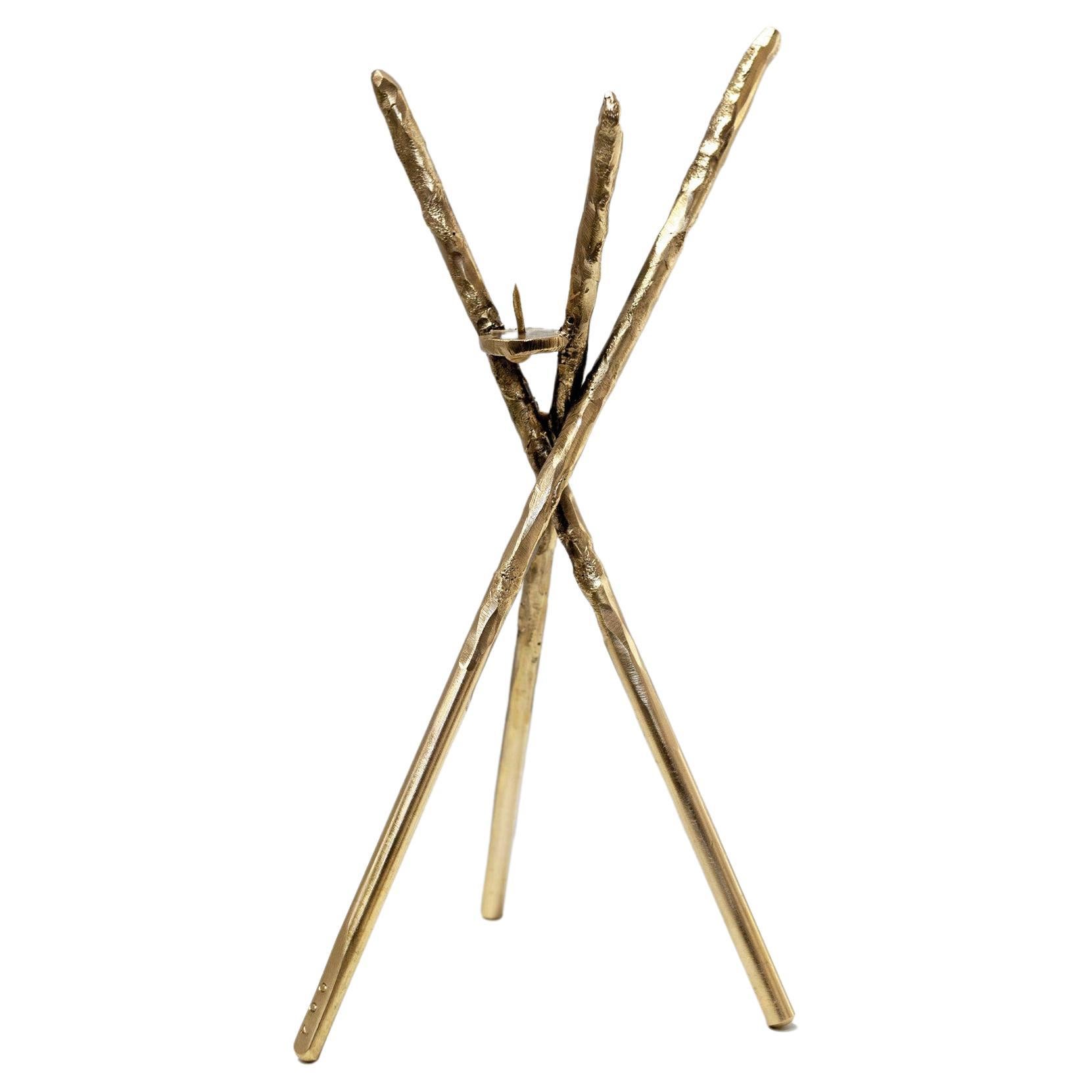 Prometeo Brass Candleholder by Morghen Studio For Sale