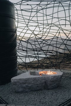 Two Elements Asthetic Boulder Grey Quarry Stone Fire Table by Andres Monnier