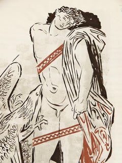 "Prometheus & Eagle", Midcentury Painting by German Expressionist Illustrator