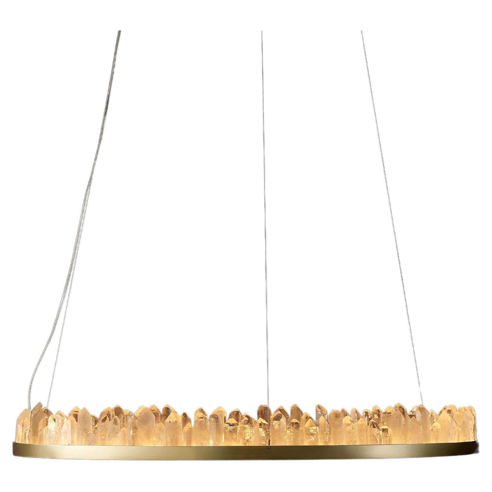 Lampada a sospensione in cristallo di quarzo naturale ad anello circolare Upward di Christopher Boots