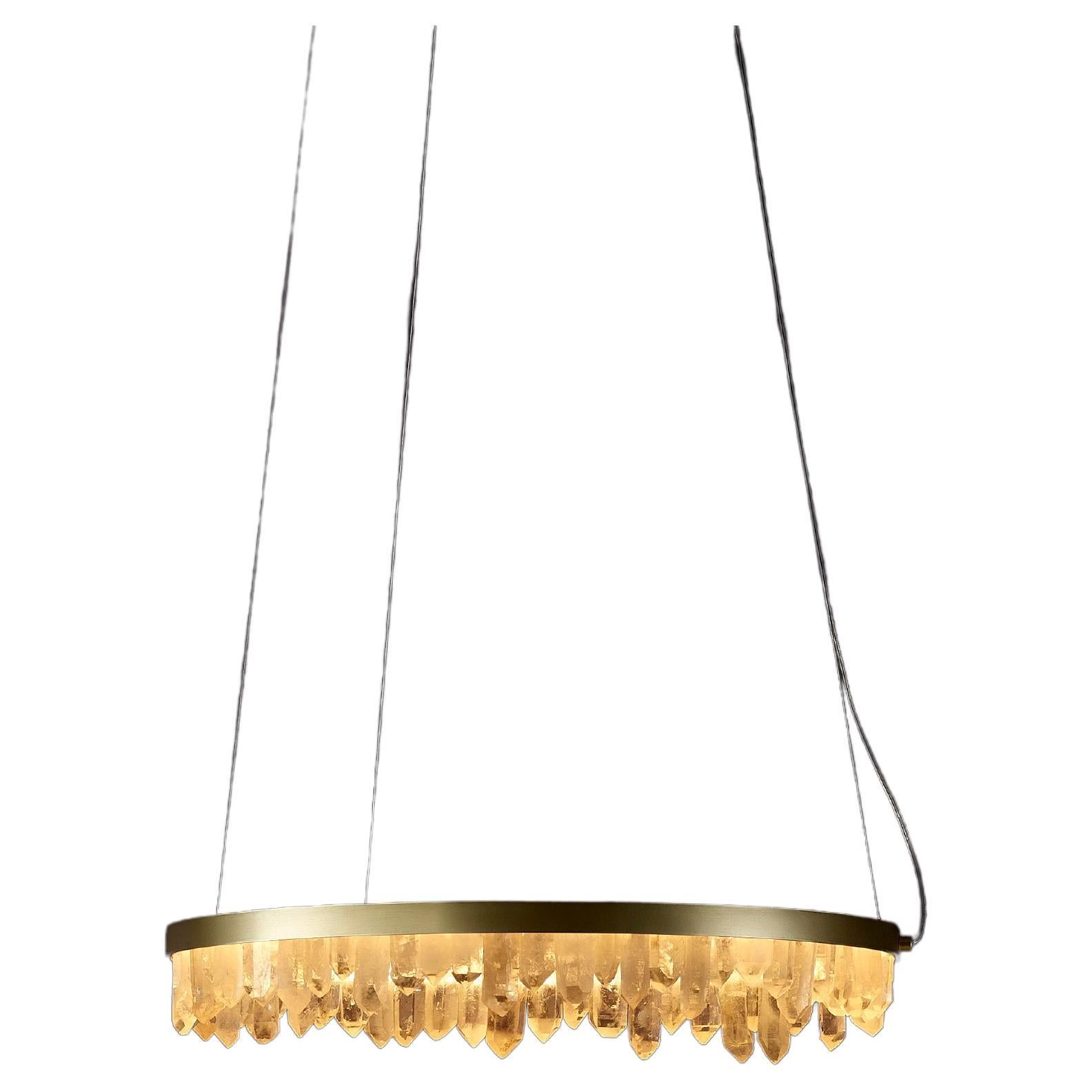 Downward Circular Ring Natural Quartz Crystal Pendant Light by Christopher Boots