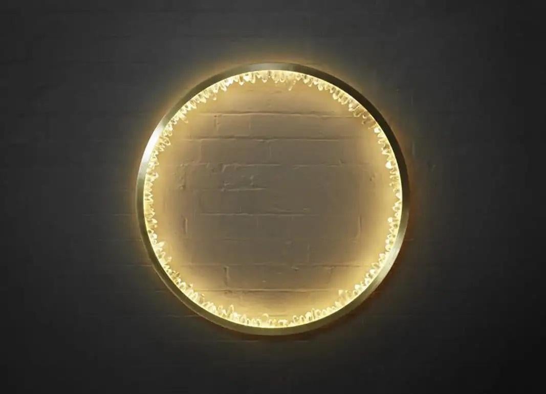 Post-Modern Unique Inward Quartz Crystal and Brass Circular Sconce by Christopher Boots For Sale