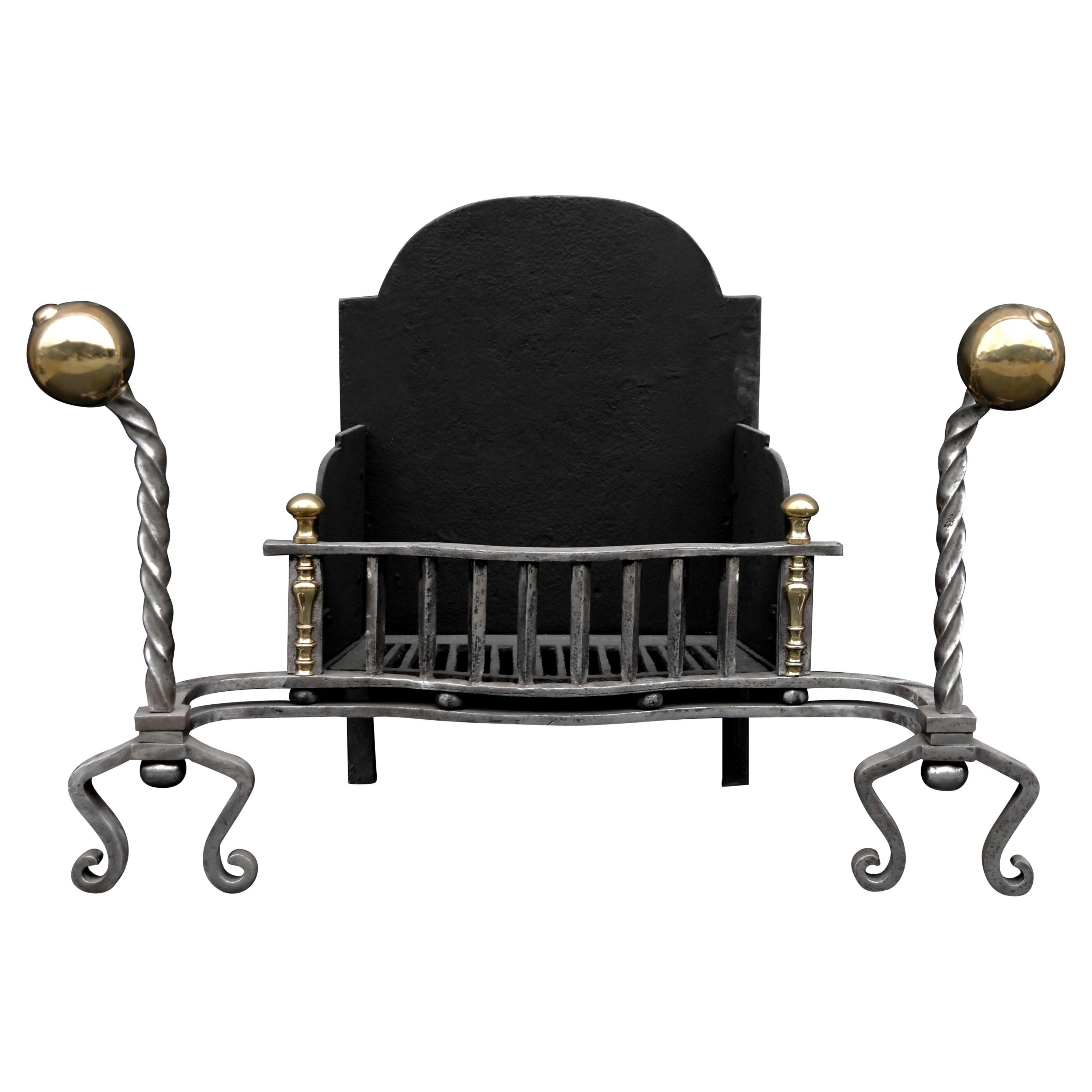 Prominent Mid 19th Century English Polished Wrought Iron Firegrate