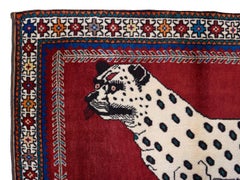 Wool, Hand-knotted Persian Qashqai Leopard Rug, Red, Brown, Cream, 4' x 6'