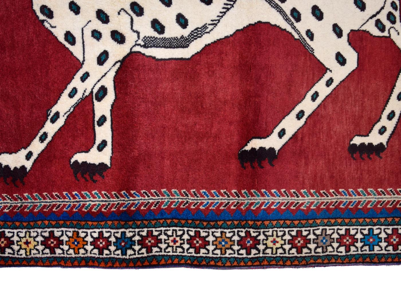 Tribal Wool, Hand-knotted Persian Qashqai Leopard Rug, Red, Brown, Cream, 4' x 6' For Sale