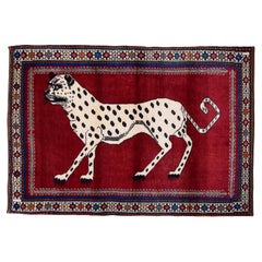 Distinctive Tribal Qashqai Leopard Carpet - Red, Indigo and Cream Wool