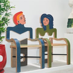 Versprechen – Holz- und mehrfarbige Furnierstühle, Paar