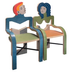 Paire de chaises en bois et placage multicolore Promise