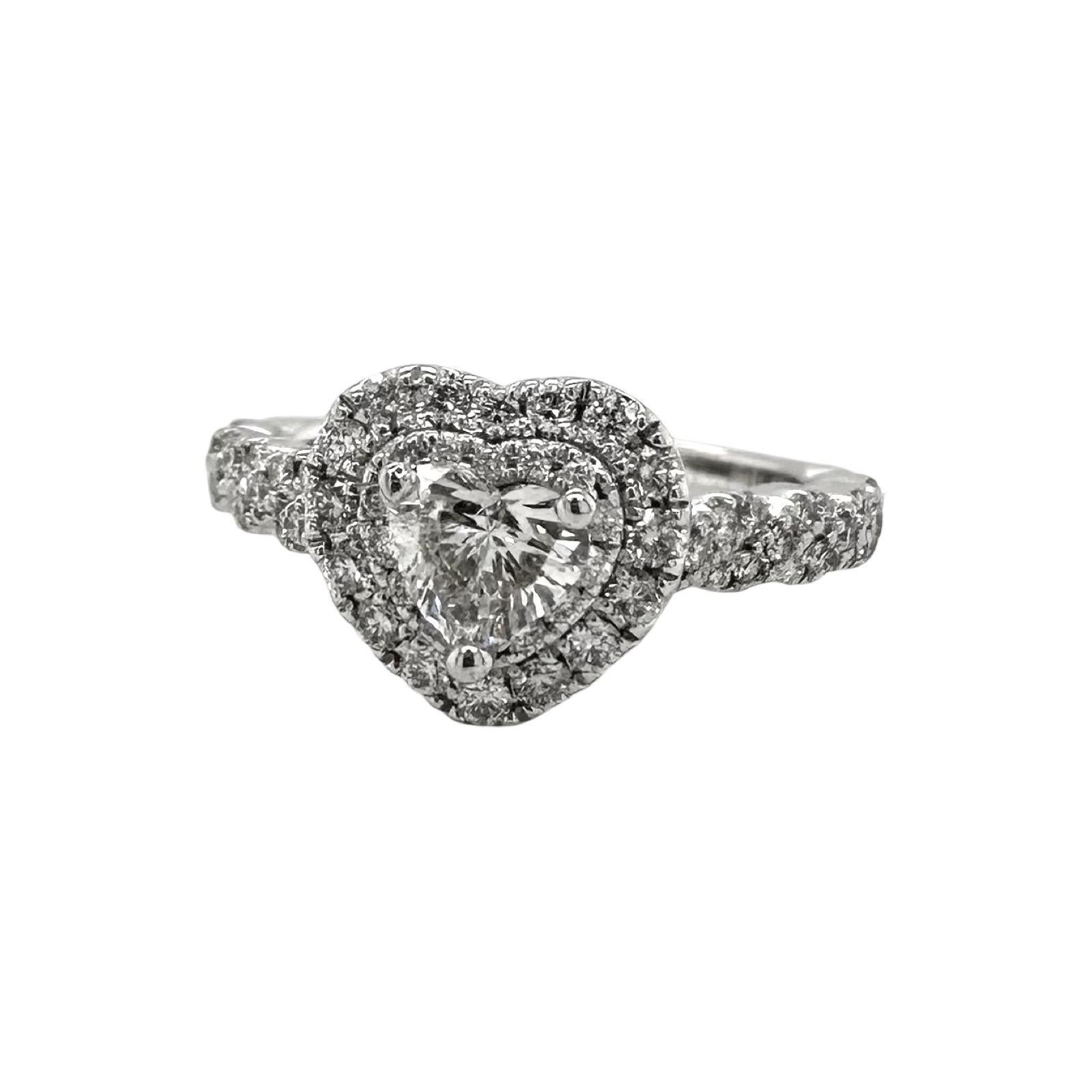 Anello Promessa con diamante a forma di cuore e aureola in oro bianco 14 carati in vendita 1