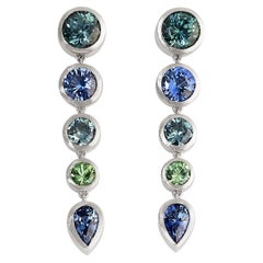 Promise of Spring Earrings, Montana & Ceylon Sapphires, Garnets, 14kt White Gold