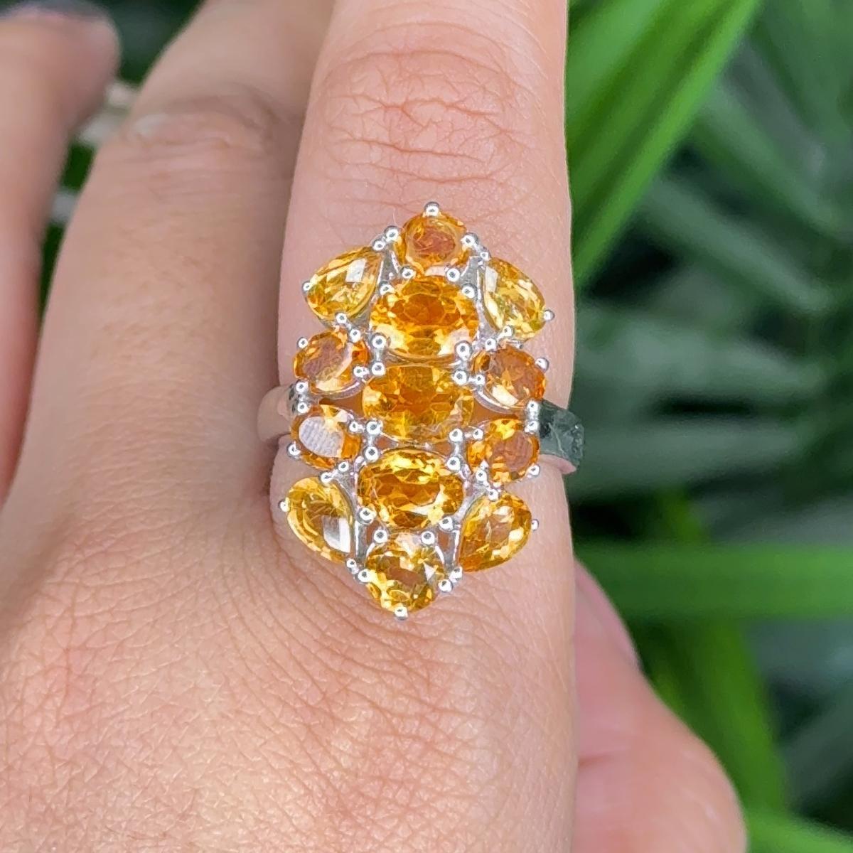For Sale:  Prong 6.9 Carat Citrine Birthstone Cocktail Ring Gift for Mother in Solid Silver 2