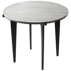 Prong Dining Table in Blackened Steel Base with Marble Top by Gabriel Scott