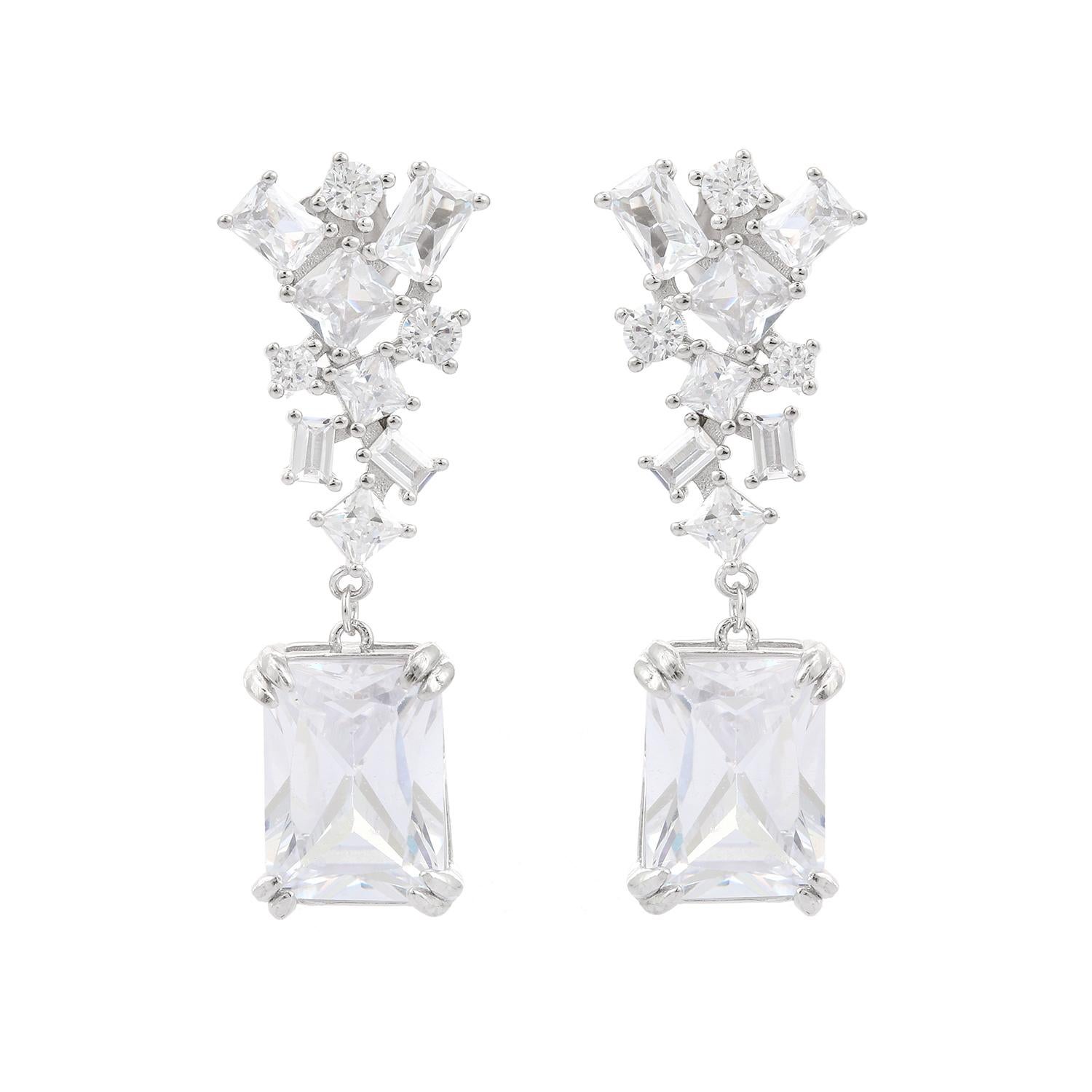 Prong Mixed Cut Cubic Zirconia Drop Earrings for Wedding Gift in Silver Jewelry For Sale 5